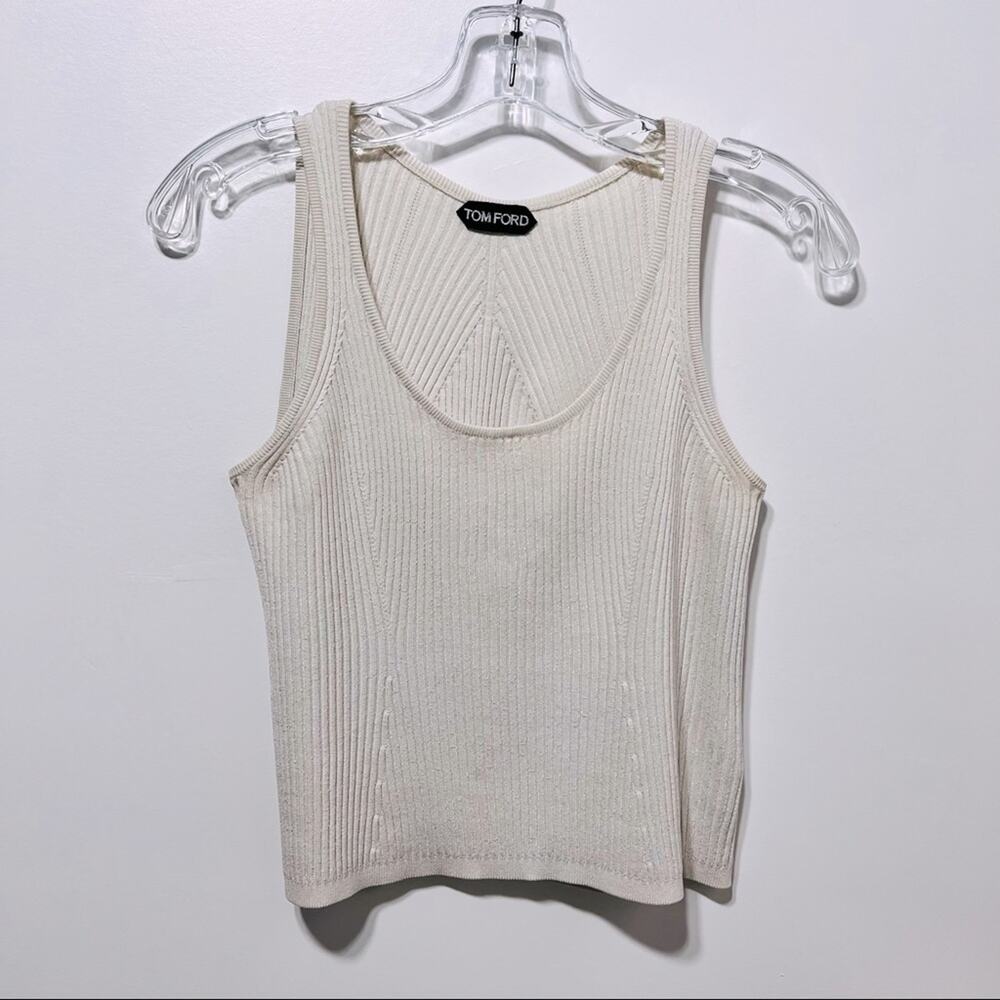 TOM FORD Womens Silk Sleeveless Ribbed Crop Top Size XS in Ivory